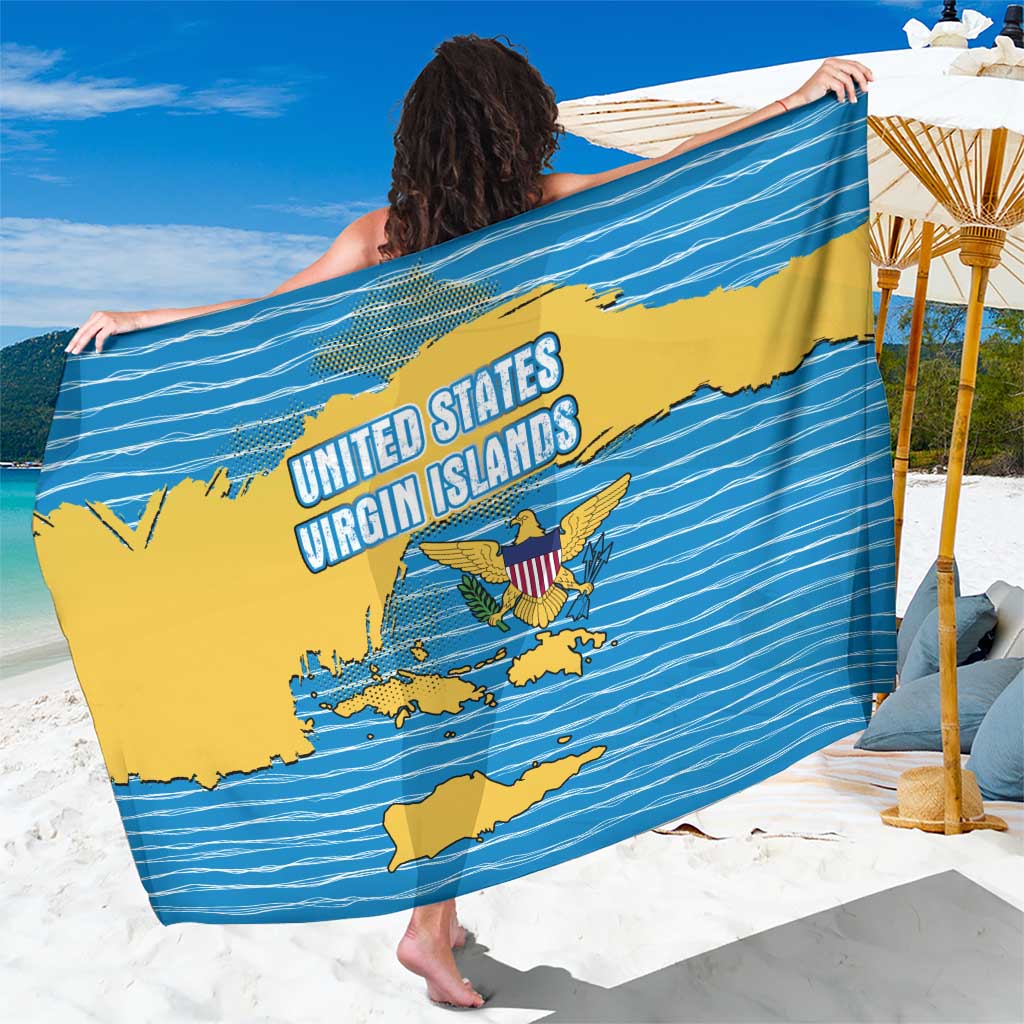 United States Virgin Islands Sarong with Blue Yellow Ocean Design and Eagle Map Pattern - Wonder Print Shop
