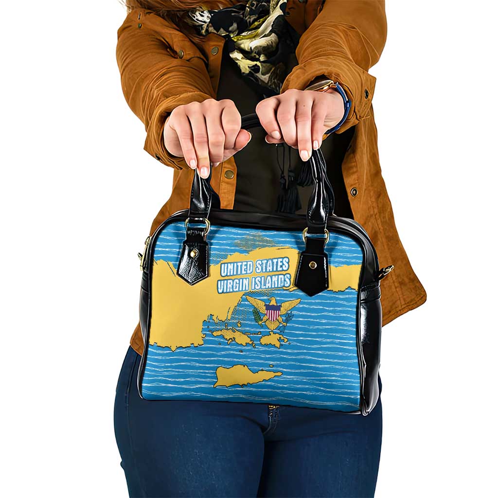 United States Virgin Islands Shoulder Handbag with Blue Yellow Ocean Design and Eagle Map Pattern - Wonder Print Shop