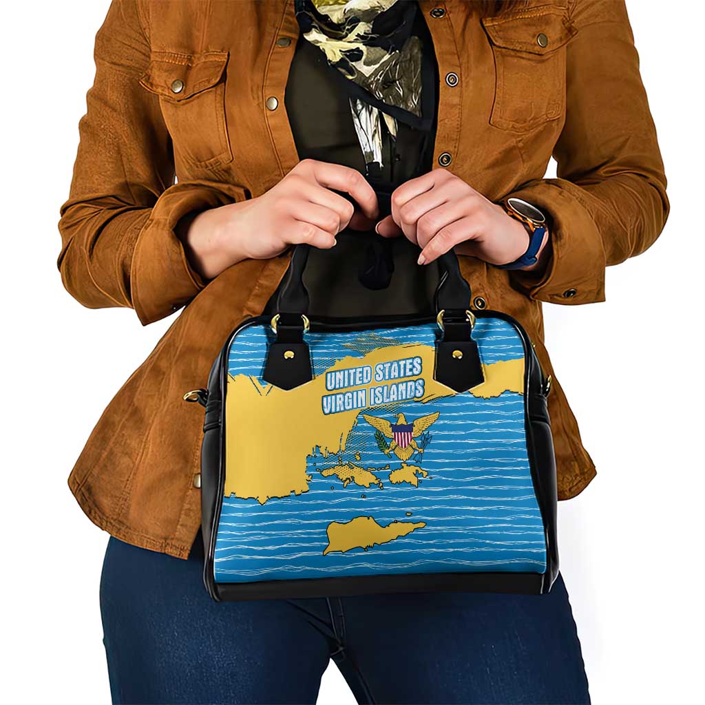 United States Virgin Islands Shoulder Handbag with Blue Yellow Ocean Design and Eagle Map Pattern - Wonder Print Shop