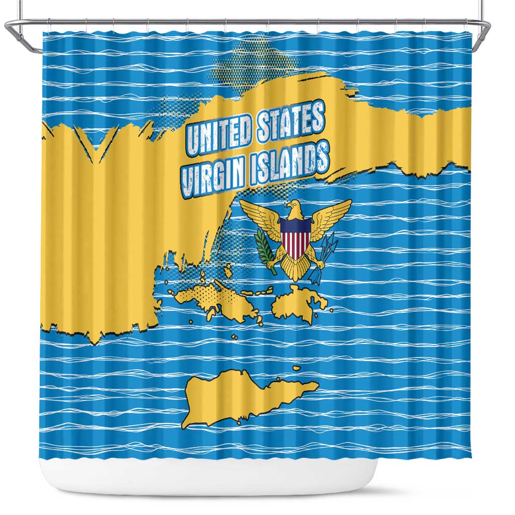 United States Virgin Islands Shower Curtain with Blue Yellow Ocean Design and Eagle Map Pattern - Wonder Print Shop