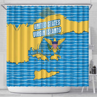 United States Virgin Islands Shower Curtain with Blue Yellow Ocean Design and Eagle Map Pattern - Wonder Print Shop