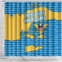 United States Virgin Islands Shower Curtain with Blue Yellow Ocean Design and Eagle Map Pattern - Wonder Print Shop
