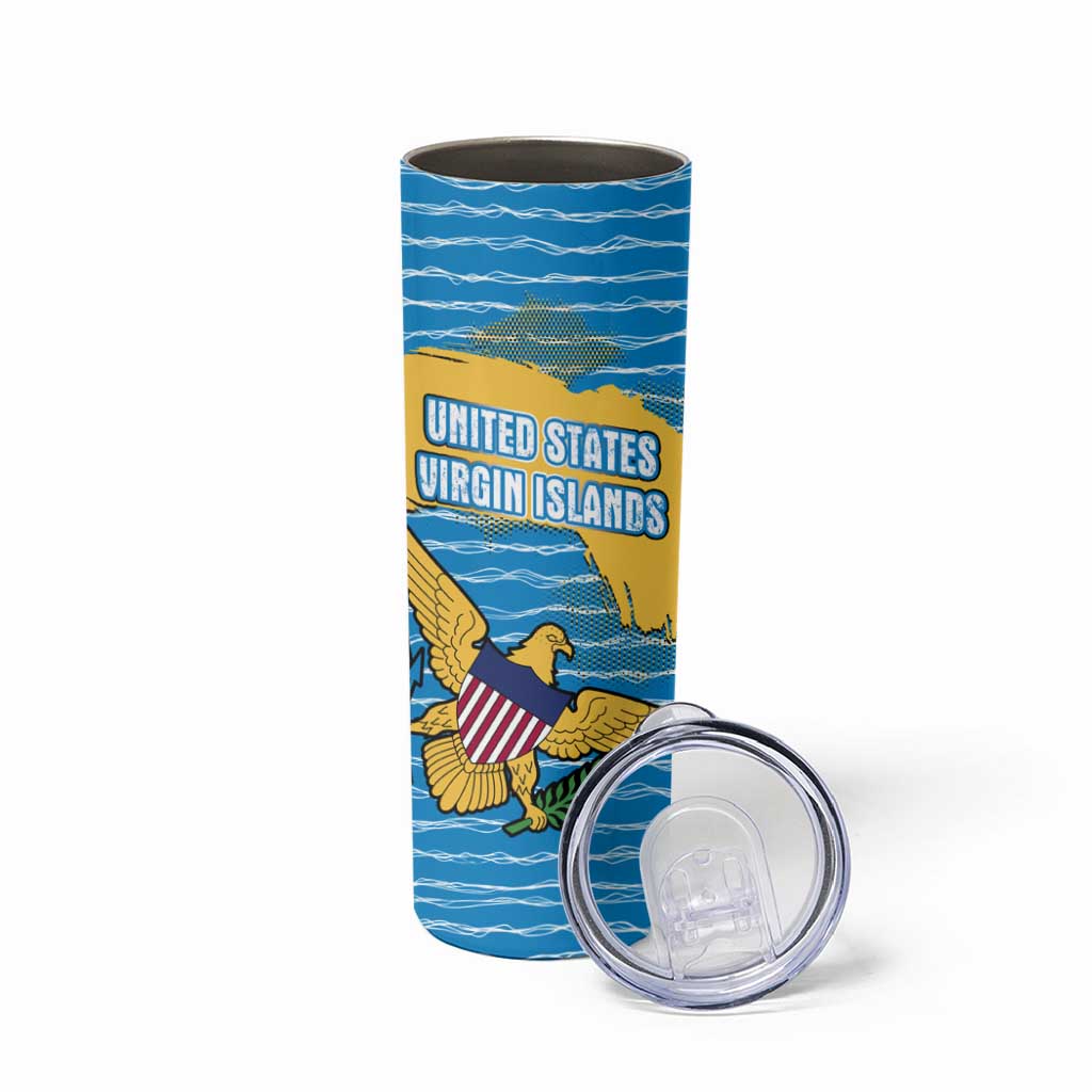 United States Virgin Islands Skinny Tumbler with Blue Yellow Ocean Design and Eagle Map Pattern - Wonder Print Shop