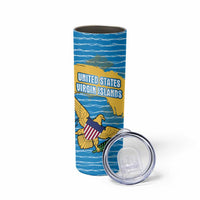 United States Virgin Islands Skinny Tumbler with Blue Yellow Ocean Design and Eagle Map Pattern - Wonder Print Shop