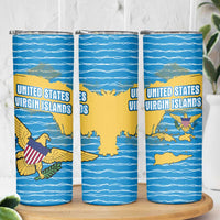 United States Virgin Islands Skinny Tumbler with Blue Yellow Ocean Design and Eagle Map Pattern - Wonder Print Shop