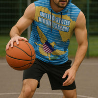 United States Virgin Islands Sleeveless Hoodie with Blue Yellow Ocean Design and Eagle Map Pattern - Wonder Print Shop