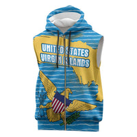 United States Virgin Islands Sleeveless Zip Hoodie with Blue Yellow Ocean Design and Eagle Map Pattern - Wonder Print Shop