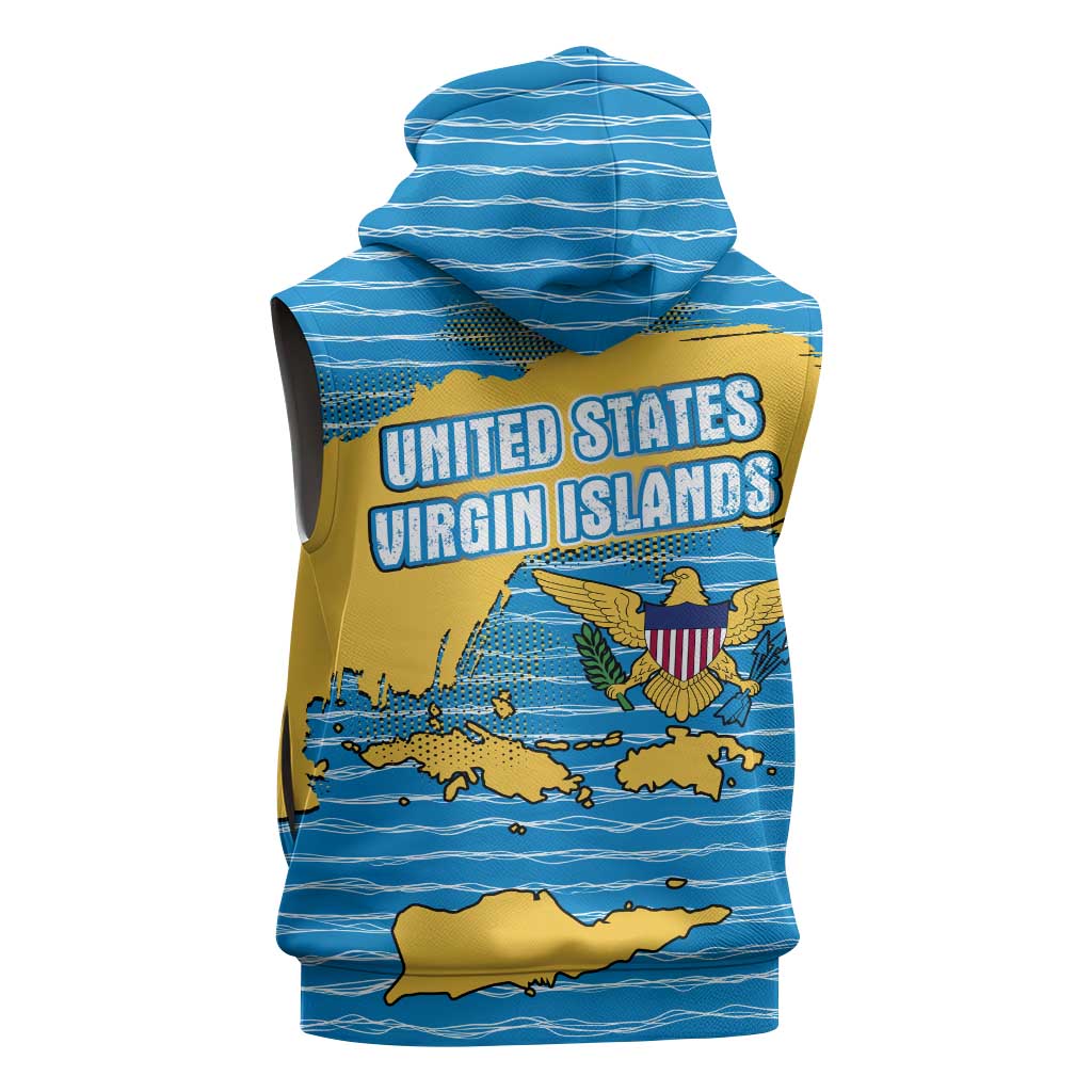 United States Virgin Islands Sleeveless Zip Hoodie with Blue Yellow Ocean Design and Eagle Map Pattern - Wonder Print Shop