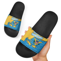 United States Virgin Islands Slide Sandals with Blue Yellow Ocean Design and Eagle Map Pattern - Wonder Print Shop
