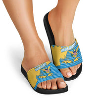 United States Virgin Islands Slide Sandals with Blue Yellow Ocean Design and Eagle Map Pattern - Wonder Print Shop