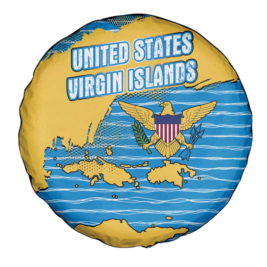 United States Virgin Islands Spare Tire Cover with Blue Yellow Ocean Design and Eagle Map Pattern - Wonder Print Shop