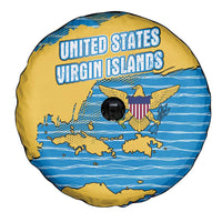 United States Virgin Islands Spare Tire Cover with Blue Yellow Ocean Design and Eagle Map Pattern - Wonder Print Shop