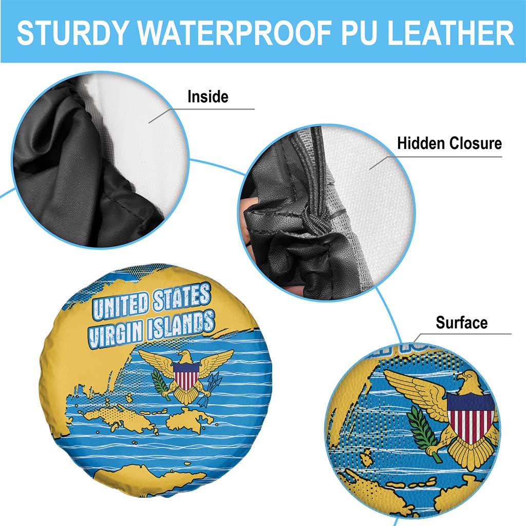 United States Virgin Islands Spare Tire Cover with Blue Yellow Ocean Design and Eagle Map Pattern - Wonder Print Shop