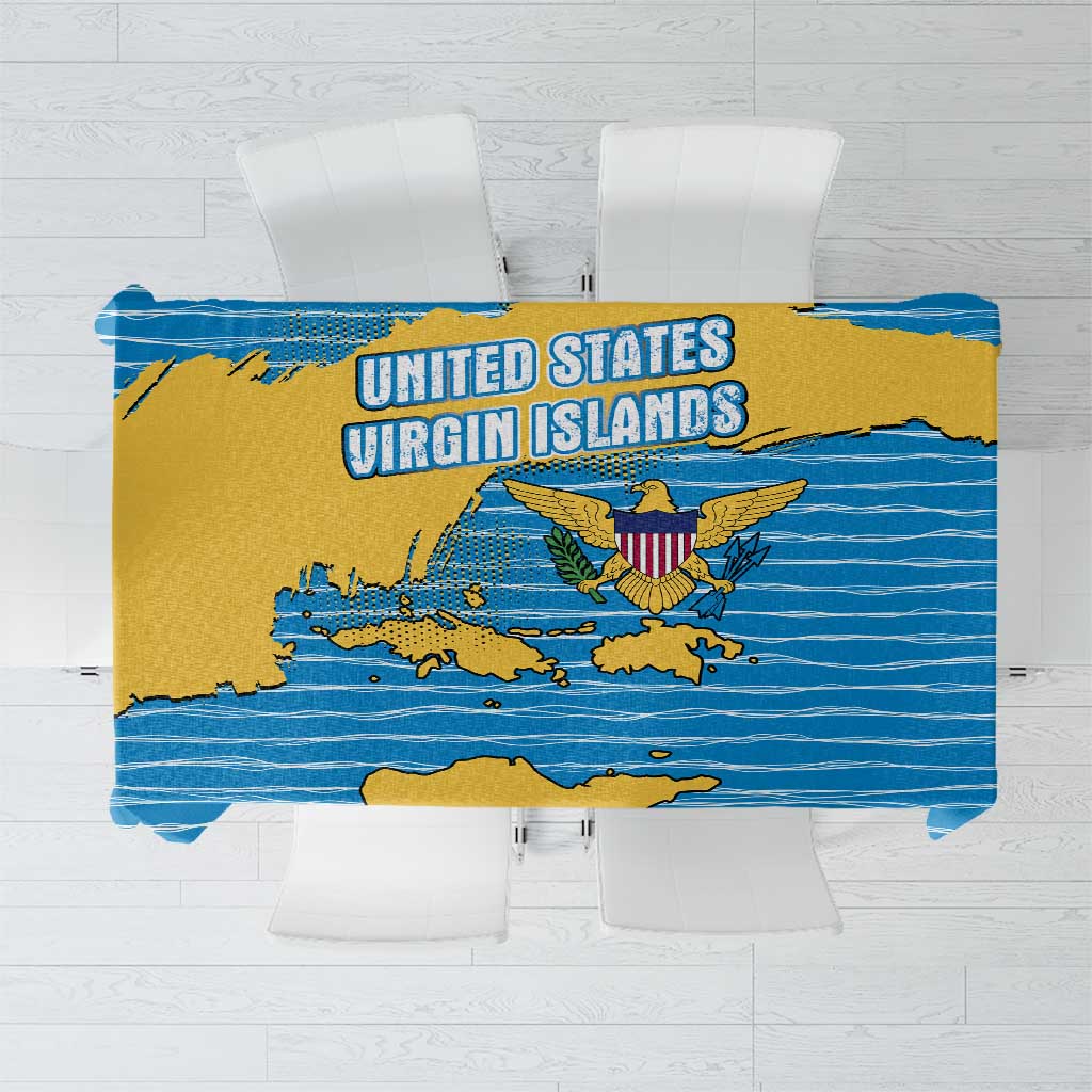 United States Virgin Islands Tablecloth with Blue Yellow Ocean Design and Eagle Map Pattern - Wonder Print Shop