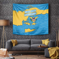 United States Virgin Islands Tapestry with Blue Yellow Ocean Design and Eagle Map Pattern - Wonder Print Shop