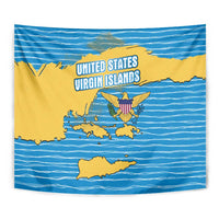 United States Virgin Islands Tapestry with Blue Yellow Ocean Design and Eagle Map Pattern - Wonder Print Shop