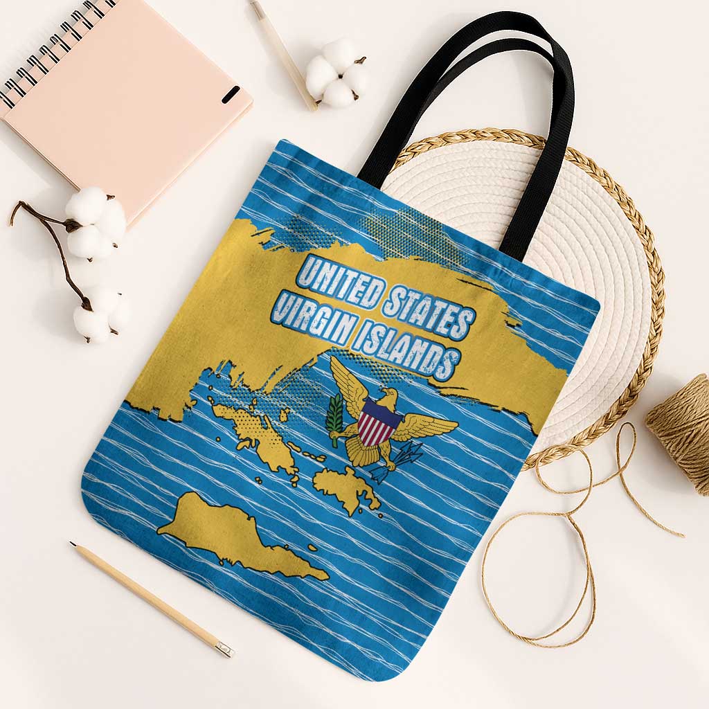United States Virgin Islands Tote Bag with Blue Yellow Ocean Design and Eagle Map Pattern - Wonder Print Shop