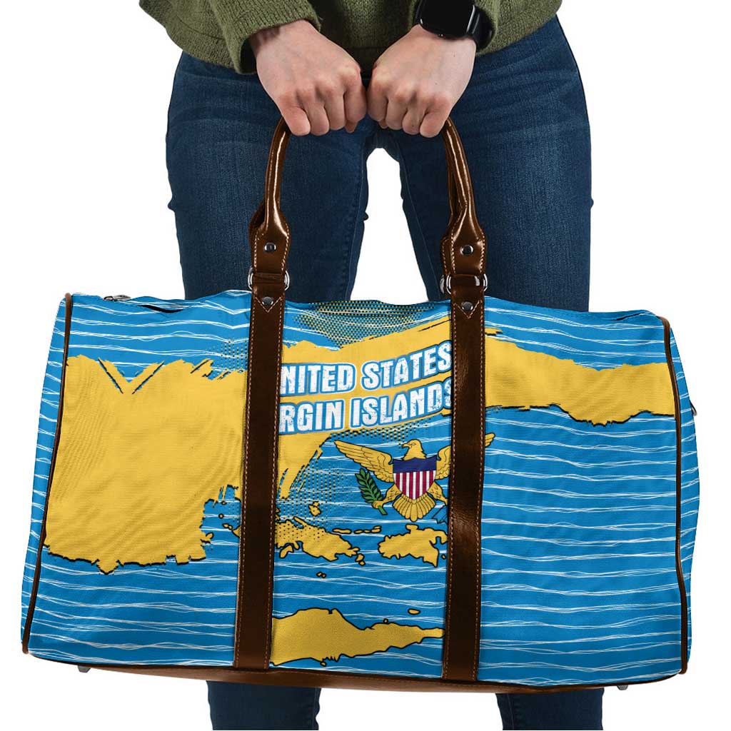 United States Virgin Islands Travel Bag with Blue Yellow Ocean Design and Eagle Map Pattern - Wonder Print Shop