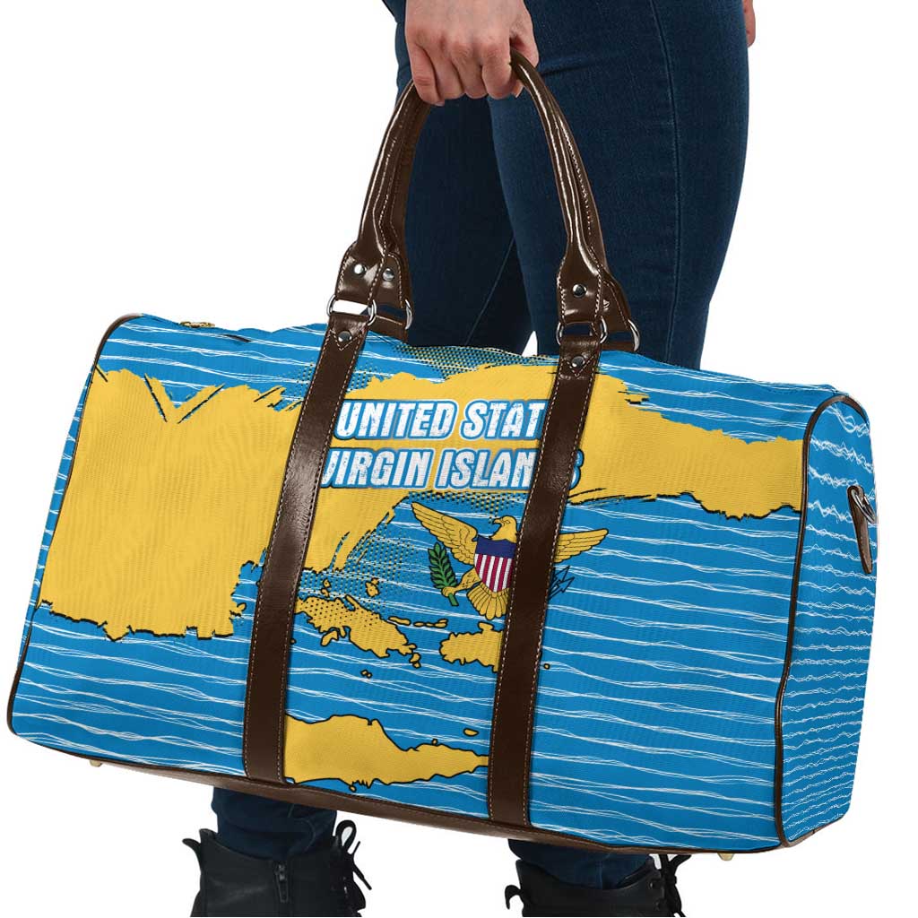United States Virgin Islands Travel Bag with Blue Yellow Ocean Design and Eagle Map Pattern - Wonder Print Shop
