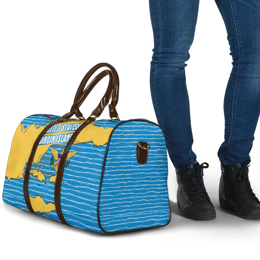 United States Virgin Islands Travel Bag with Blue Yellow Ocean Design and Eagle Map Pattern - Wonder Print Shop
