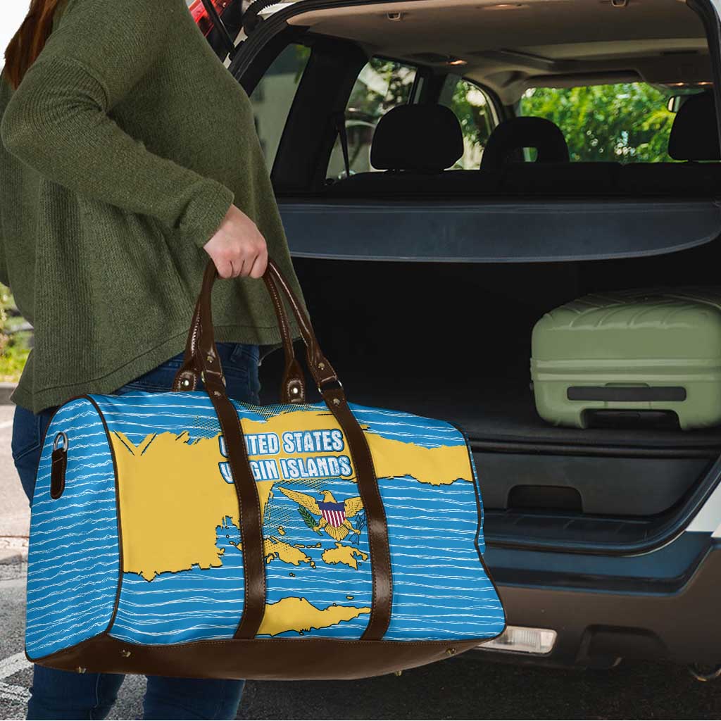 United States Virgin Islands Travel Bag with Blue Yellow Ocean Design and Eagle Map Pattern - Wonder Print Shop