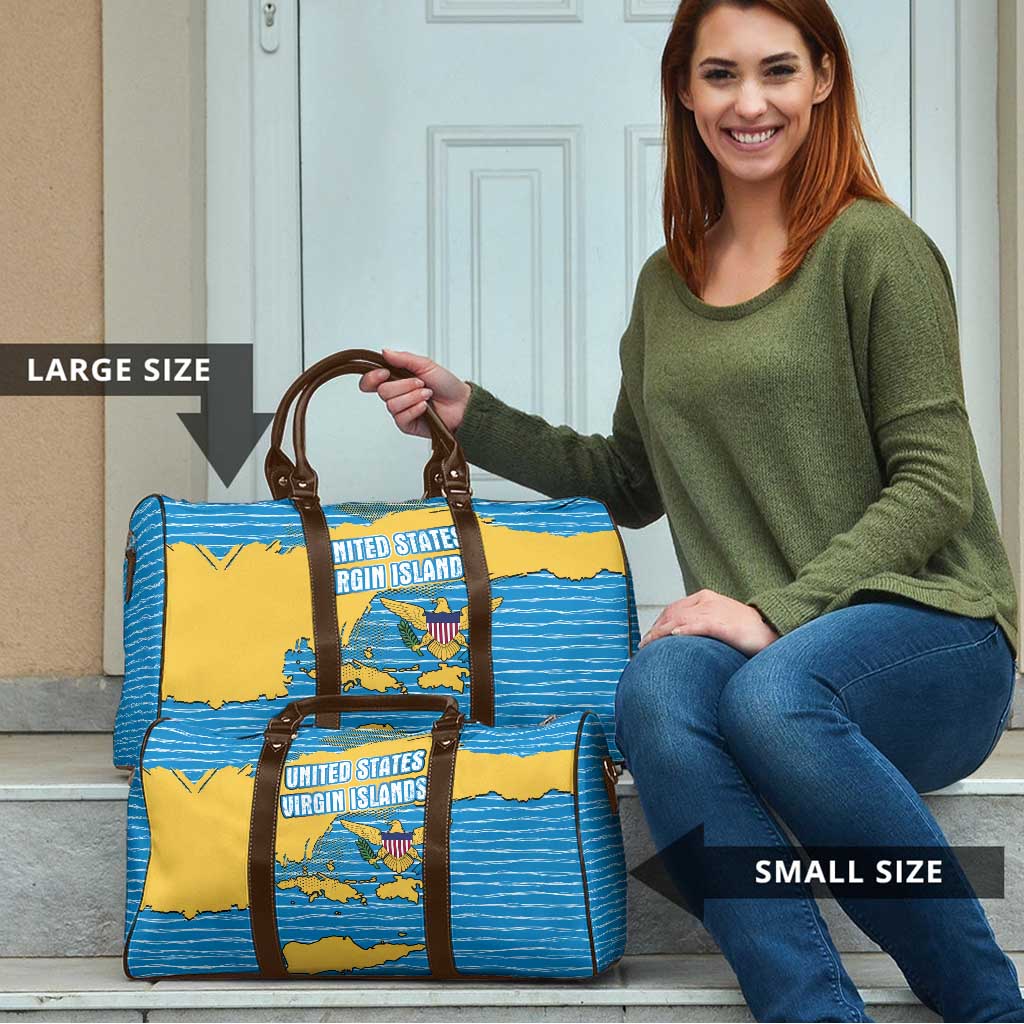United States Virgin Islands Travel Bag with Blue Yellow Ocean Design and Eagle Map Pattern - Wonder Print Shop