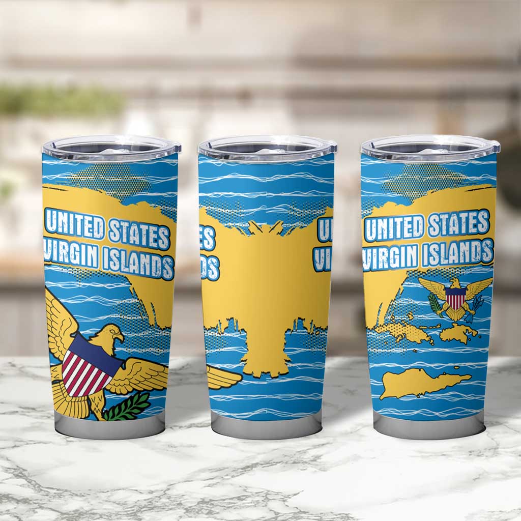 United States Virgin Islands Tumbler Cup with Blue Yellow Ocean Design and Eagle Map Pattern - Wonder Print Shop