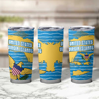 United States Virgin Islands Tumbler Cup with Blue Yellow Ocean Design and Eagle Map Pattern - Wonder Print Shop