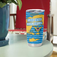 United States Virgin Islands Tumbler Cup with Blue Yellow Ocean Design and Eagle Map Pattern - Wonder Print Shop