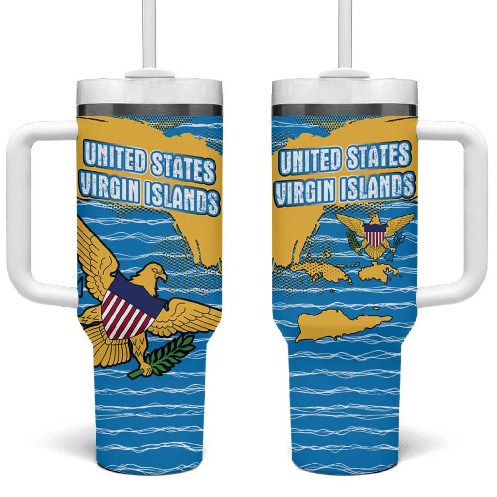 United States Virgin Islands Tumbler With Handle with Blue Yellow Ocean Design and Eagle Map Pattern - Wonder Print Shop