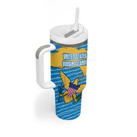 United States Virgin Islands Tumbler With Handle with Blue Yellow Ocean Design and Eagle Map Pattern - Wonder Print Shop