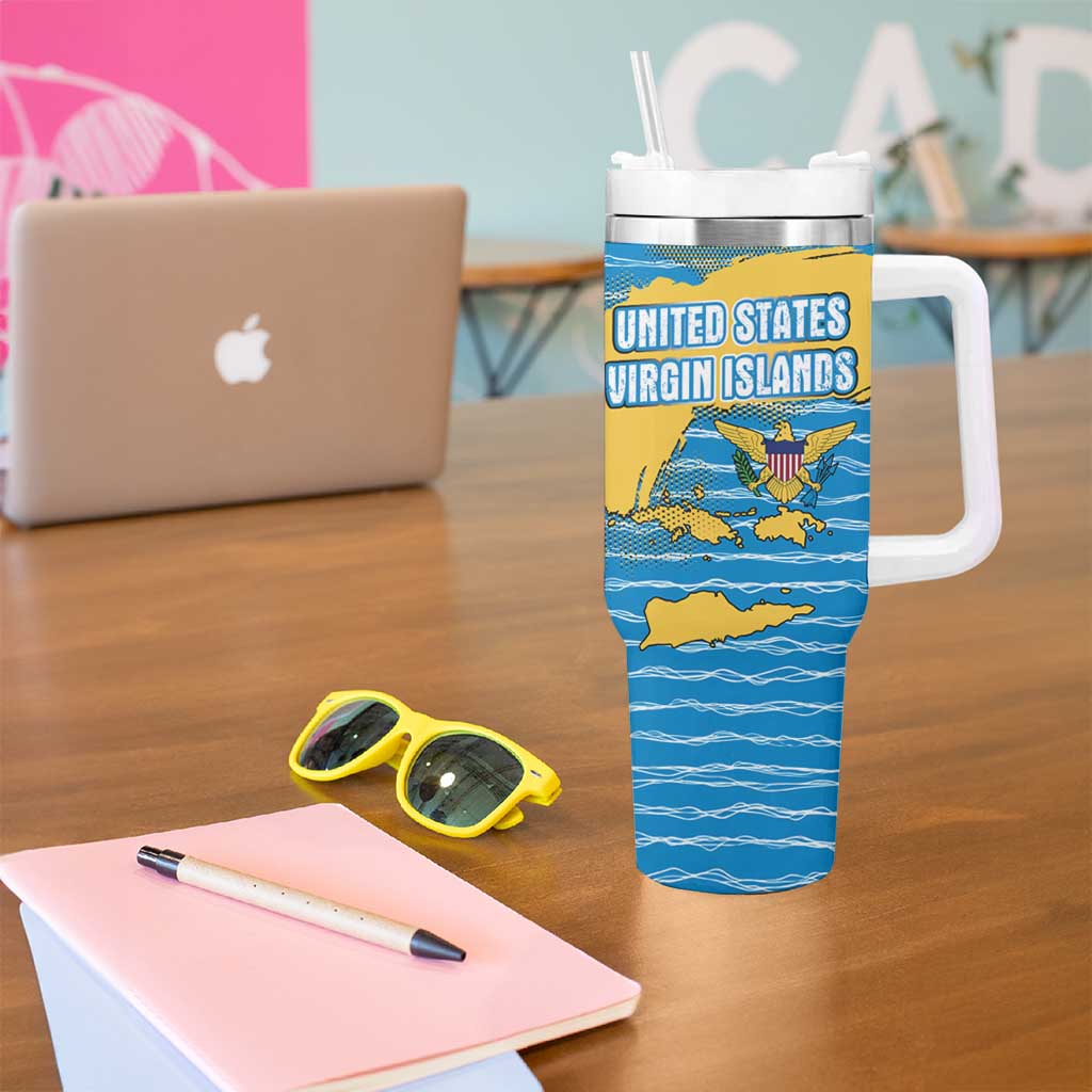 United States Virgin Islands Tumbler With Handle with Blue Yellow Ocean Design and Eagle Map Pattern - Wonder Print Shop