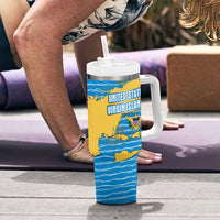 United States Virgin Islands Tumbler With Handle with Blue Yellow Ocean Design and Eagle Map Pattern - Wonder Print Shop
