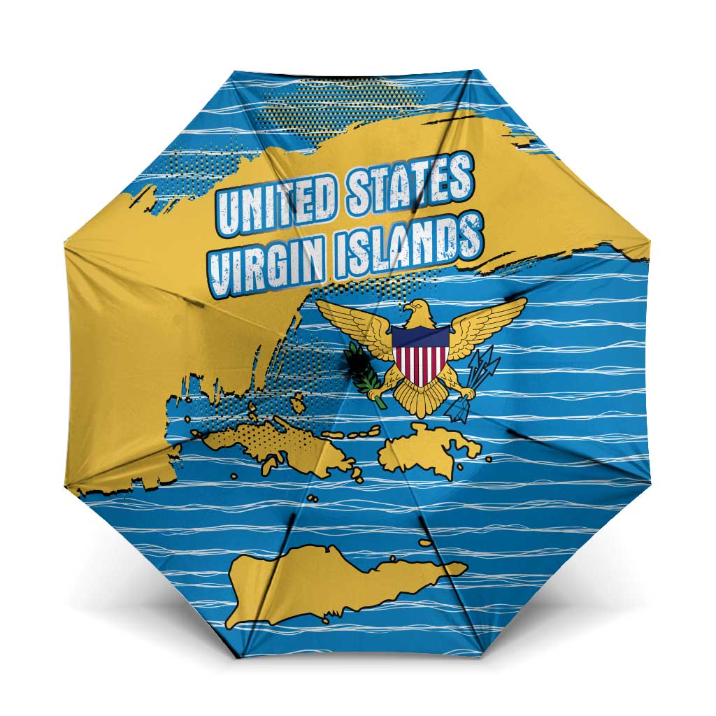 United States Virgin Islands Umbrella with Blue Yellow Ocean Design and Eagle Map Pattern - Wonder Print Shop