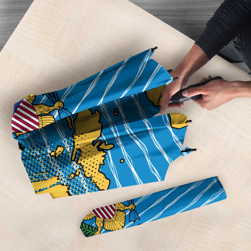 United States Virgin Islands Umbrella with Blue Yellow Ocean Design and Eagle Map Pattern - Wonder Print Shop
