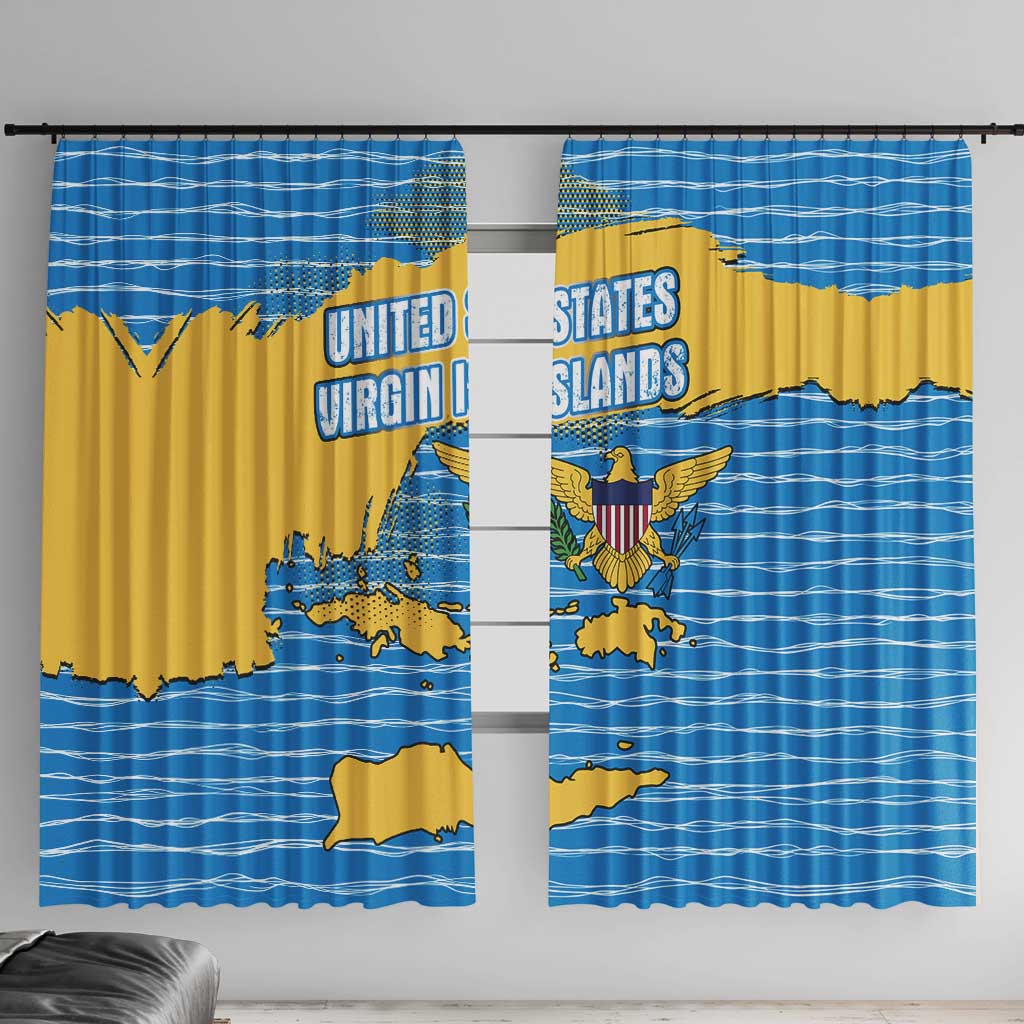 United States Virgin Islands Window Curtain with Blue Yellow Ocean Design and Eagle Map Pattern - Wonder Print Shop