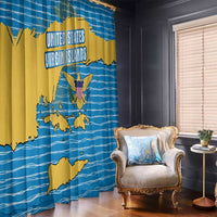 United States Virgin Islands Window Curtain with Blue Yellow Ocean Design and Eagle Map Pattern - Wonder Print Shop