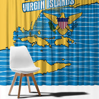 United States Virgin Islands Window Curtain with Blue Yellow Ocean Design and Eagle Map Pattern - Wonder Print Shop