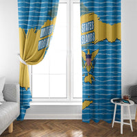 United States Virgin Islands Window Curtain with Blue Yellow Ocean Design and Eagle Map Pattern - Wonder Print Shop