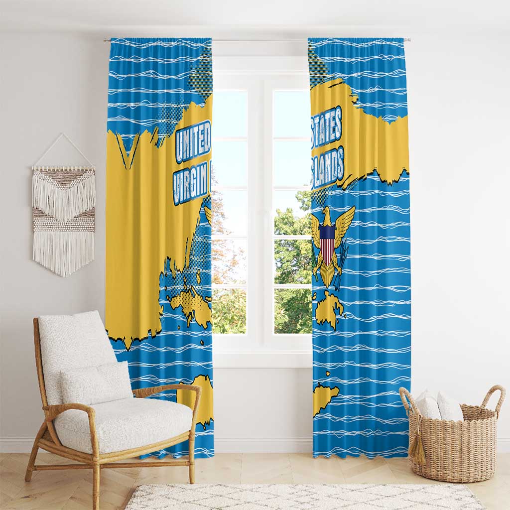 United States Virgin Islands Window Curtain with Blue Yellow Ocean Design and Eagle Map Pattern - Wonder Print Shop