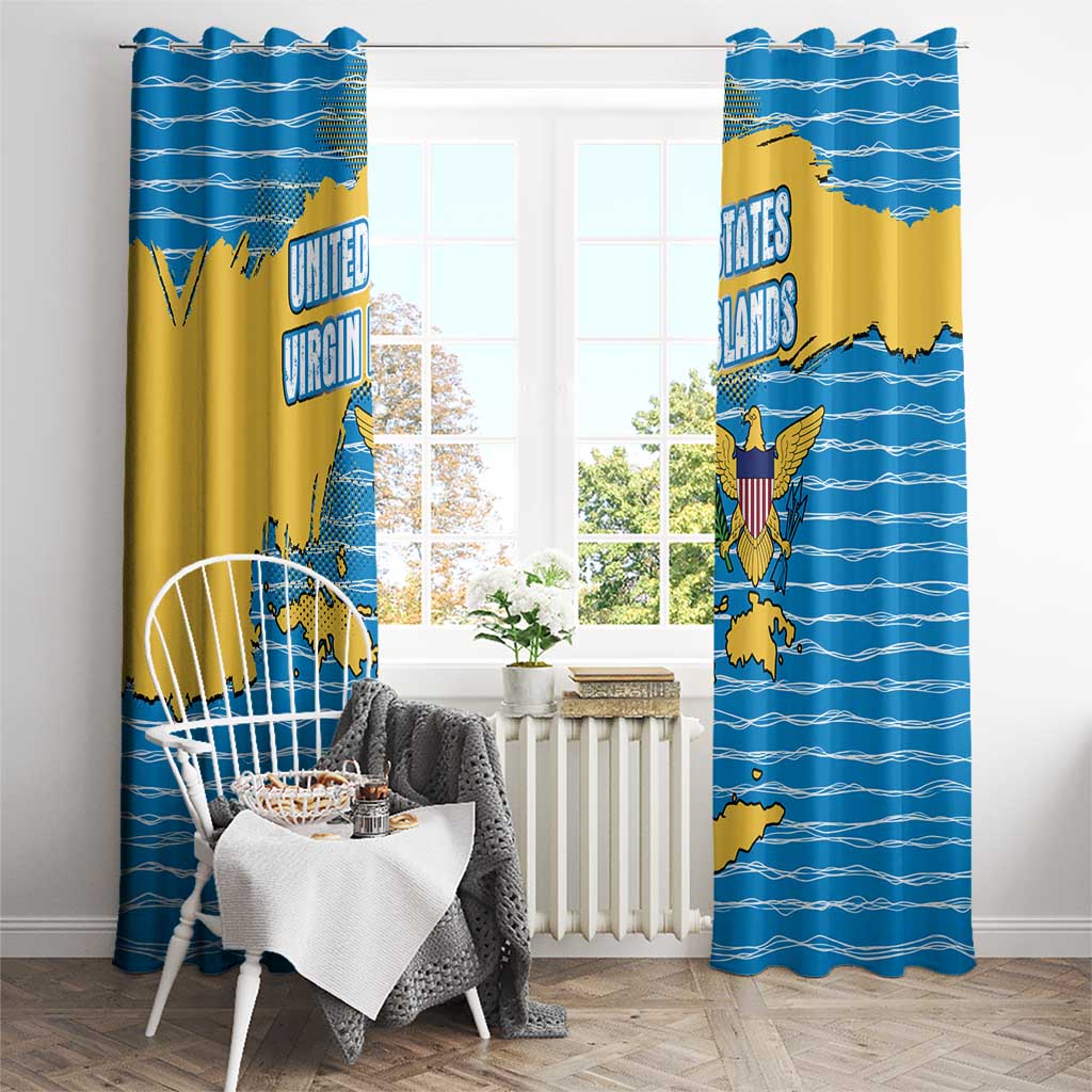 United States Virgin Islands Window Curtain with Blue Yellow Ocean Design and Eagle Map Pattern - Wonder Print Shop