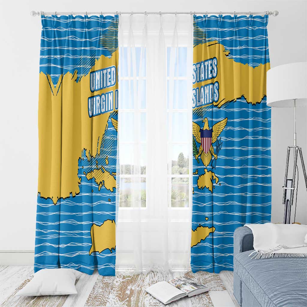 United States Virgin Islands Window Curtain with Blue Yellow Ocean Design and Eagle Map Pattern - Wonder Print Shop