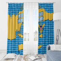 United States Virgin Islands Window Curtain with Blue Yellow Ocean Design and Eagle Map Pattern - Wonder Print Shop