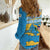 United States Virgin Islands Women Casual Shirt with Blue Yellow Ocean Design and Eagle Map Pattern - Wonder Print Shop