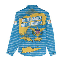 United States Virgin Islands Women Casual Shirt with Blue Yellow Ocean Design and Eagle Map Pattern - Wonder Print Shop
