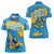 United States Virgin Islands Women Polo Shirt with Blue Yellow Ocean Design and Eagle Map Pattern - Wonder Print Shop