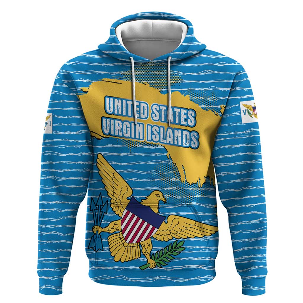United States Virgin Islands Zip Hoodie with Blue Yellow Ocean Design and Eagle Map Pattern - Wonder Print Shop
