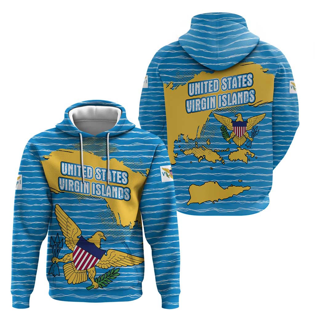 United States Virgin Islands Zip Hoodie with Blue Yellow Ocean Design and Eagle Map Pattern - Wonder Print Shop