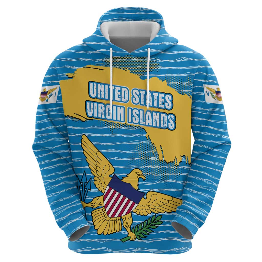 United States Virgin Islands Zip Hoodie with Blue Yellow Ocean Design and Eagle Map Pattern - Wonder Print Shop
