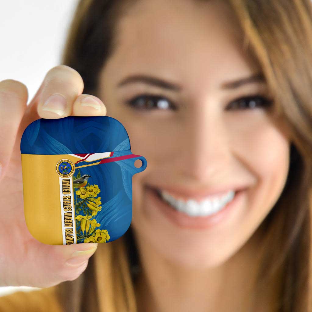 United States Virgin Islands AirPods Case with Blue Yellow Floral Design and Government Seal Bird - Wonder Print Shop